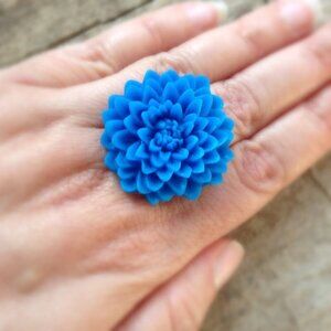 Royal Blue Flower Ring Adjustable Chrysanthemum Ring - more colours available